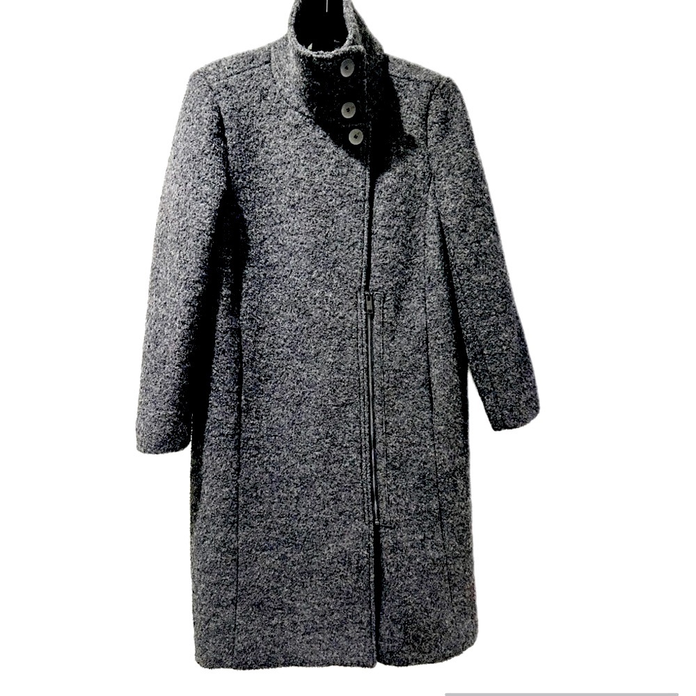 ANDREW MARC Bouclé Wool Midi Overcoat Dark Gray | Sz M | NWOT